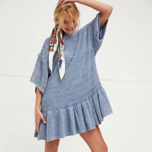 Free People Sistine Crochet Knit Mini Dress in Indigo